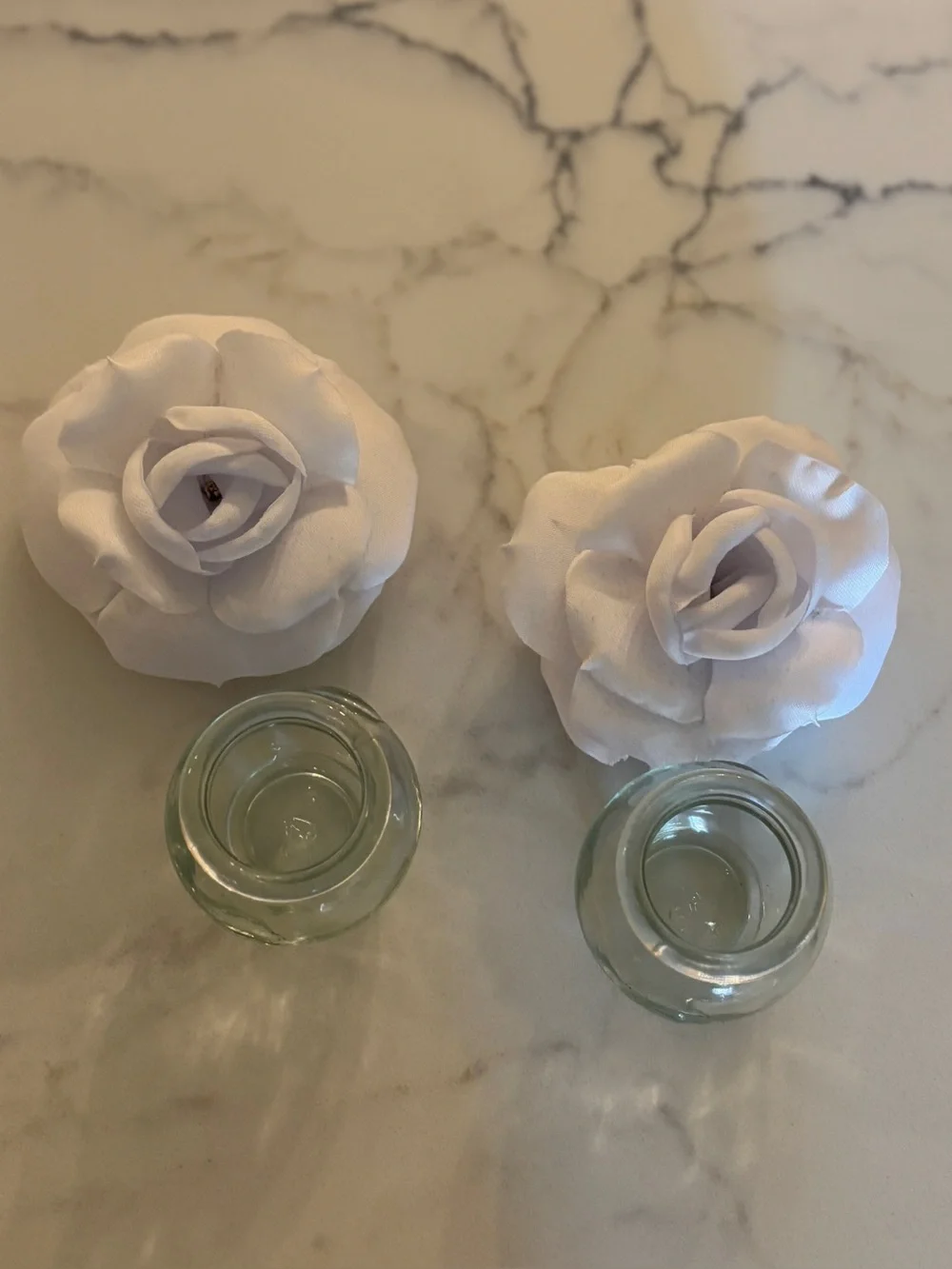 Vintage White Decorative Rose Flower Accent in Glass Vase - Home Accents